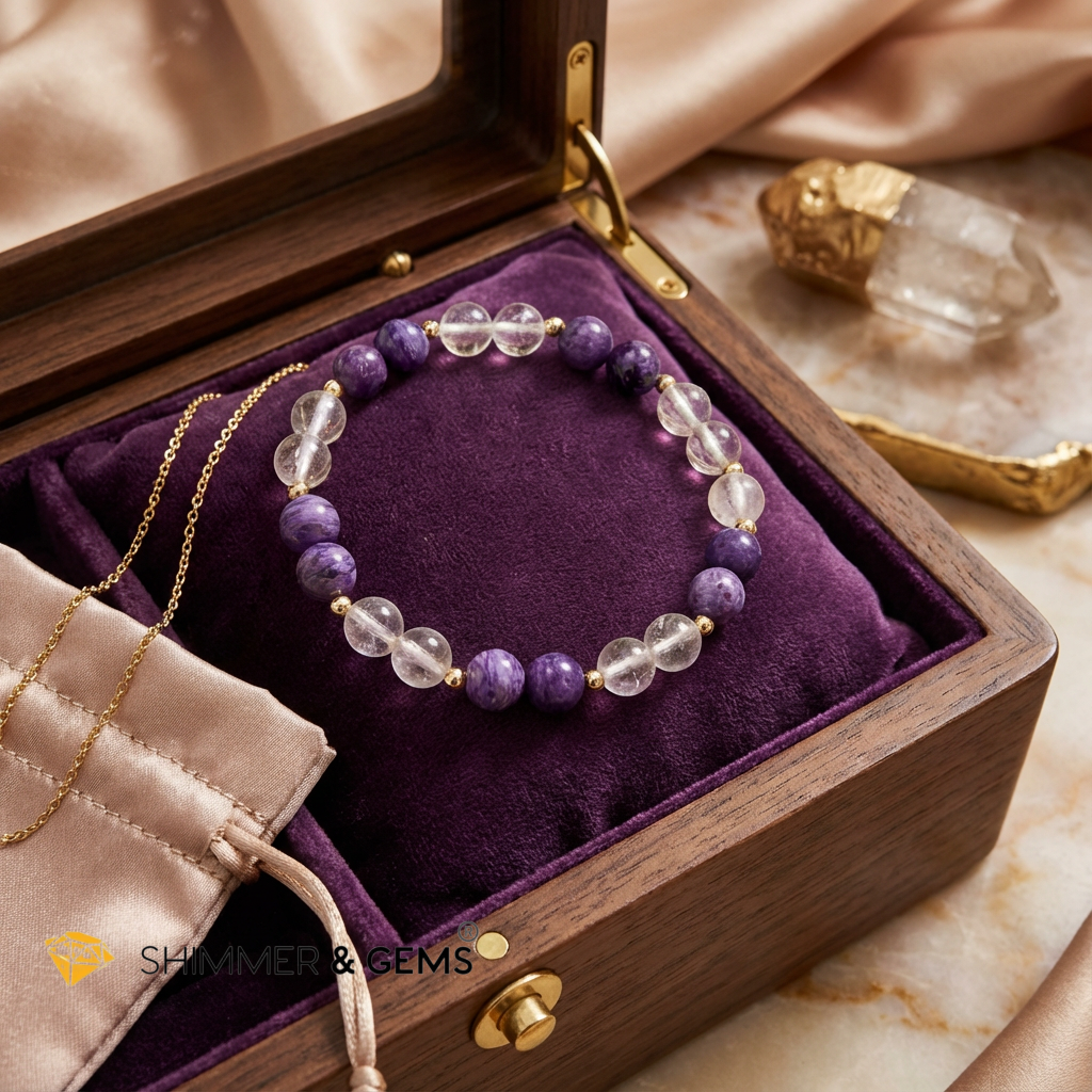 Aura Fix Bracelet (Ice Moonstone, Purple Charoite) 14k Gold filled