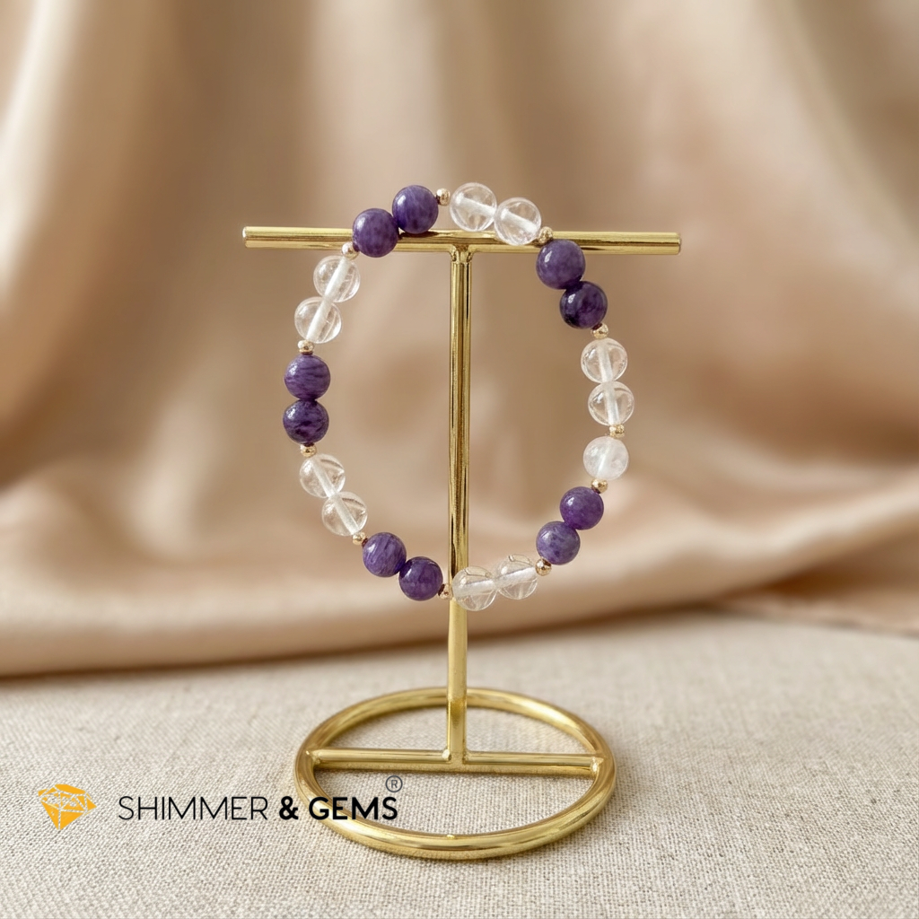 Aura Fix Bracelet (Ice Moonstone, Purple Charoite) 14k Gold filled