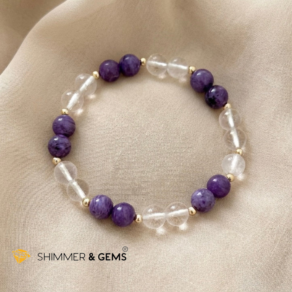 Aura Fix Bracelet (Ice Moonstone, Purple Charoite) 14k Gold filled