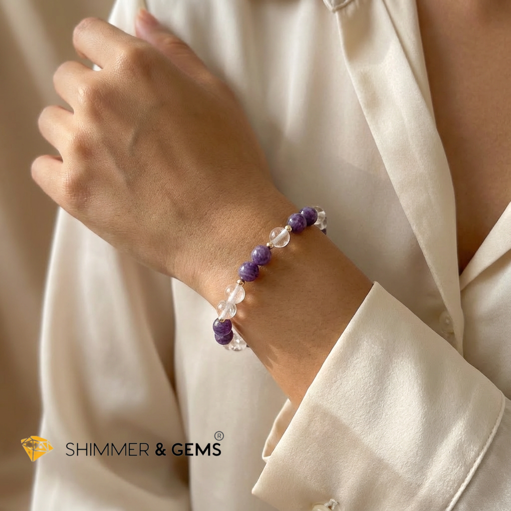 Aura Fix Bracelet (Ice Moonstone, Purple Charoite) 14k Gold filled
