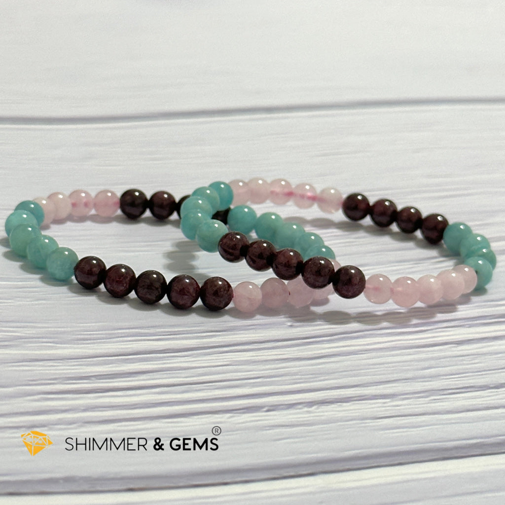 Aura Glow Remedy Bracelet (Madagascar Rose Quartz, Amazonite & Garnet 6mm)