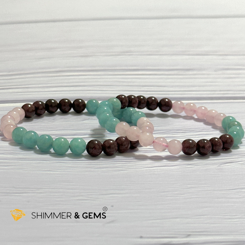 Aura Glow Remedy Bracelet (Madagascar Rose Quartz, Amazonite & Garnet 6mm)