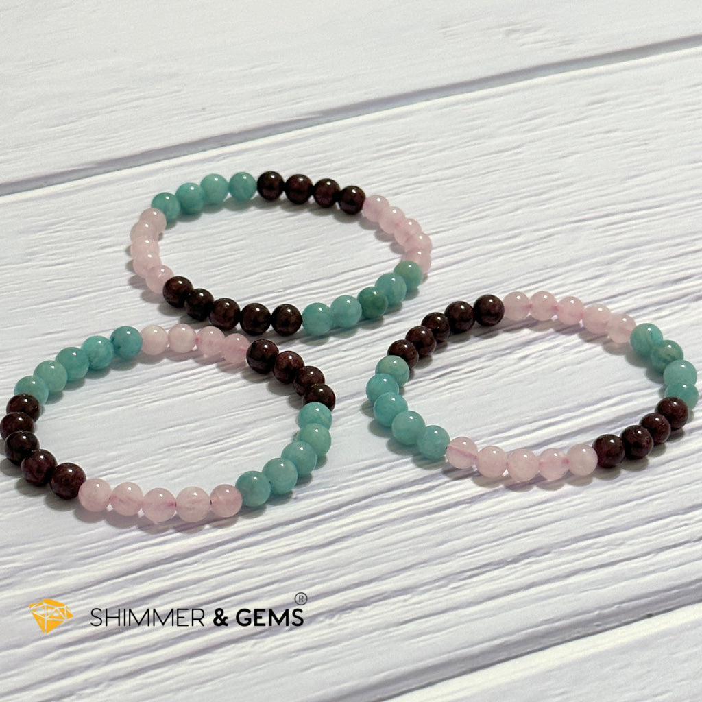 Aura Glow Remedy Bracelet (Madagascar Rose Quartz, Amazonite & Garnet 6mm)