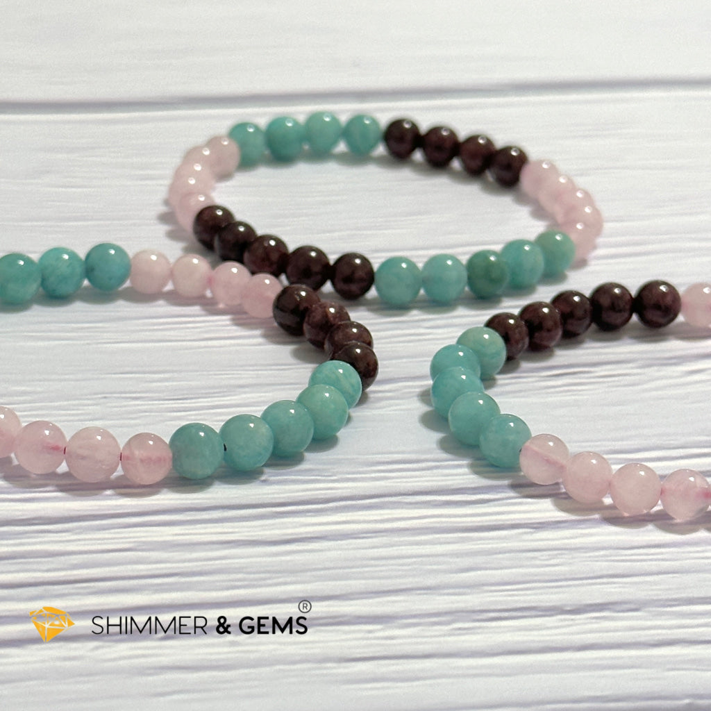 Aura Glow Remedy Bracelet (Madagascar Rose Quartz, Amazonite & Garnet 6mm)