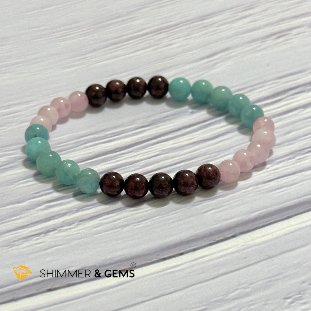 Aura Glow Remedy Bracelet (Madagascar Rose Quartz, Amazonite & Garnet 6mm)