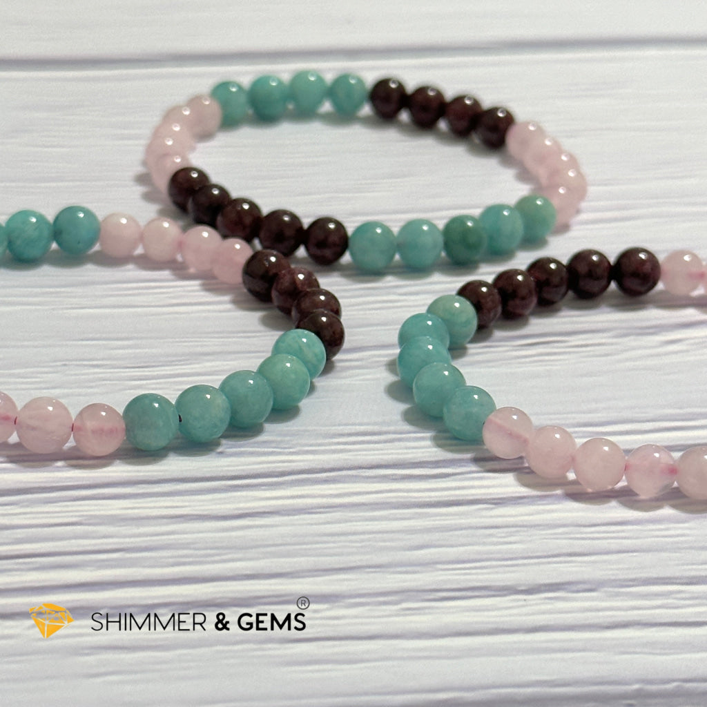 Aura Glow Remedy Bracelet (Madagascar Rose Quartz, Amazonite & Garnet 6mm)