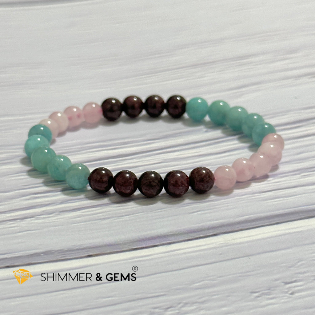 Aura Glow Remedy Bracelet (Madagascar Rose Quartz, Amazonite & Garnet 6mm)