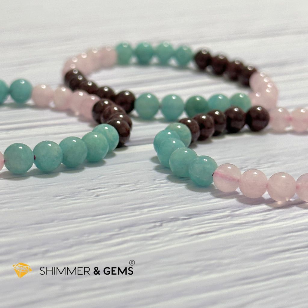 Aura Glow Remedy Bracelet (Madagascar Rose Quartz, Amazonite & Garnet 6mm)