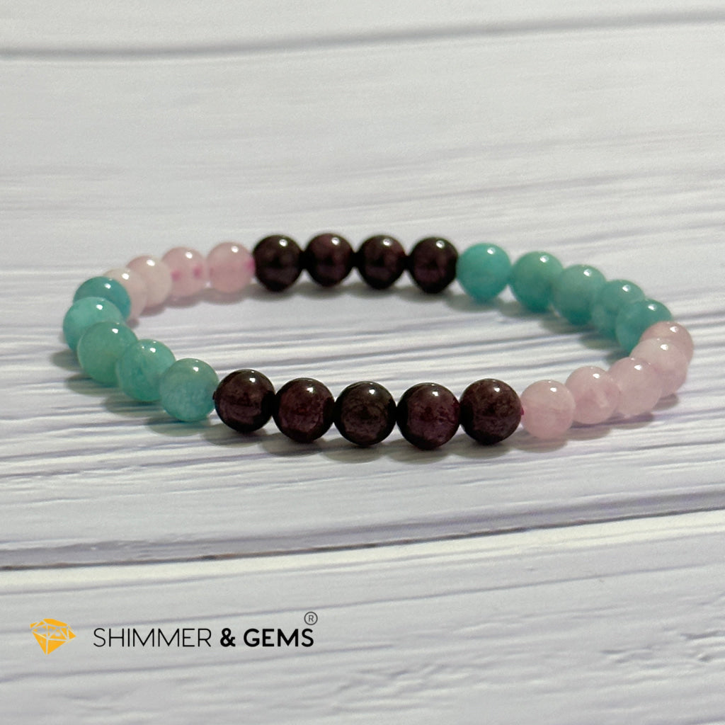 Aura Glow Remedy Bracelet (Madagascar Rose Quartz, Amazonite & Garnet 6mm)