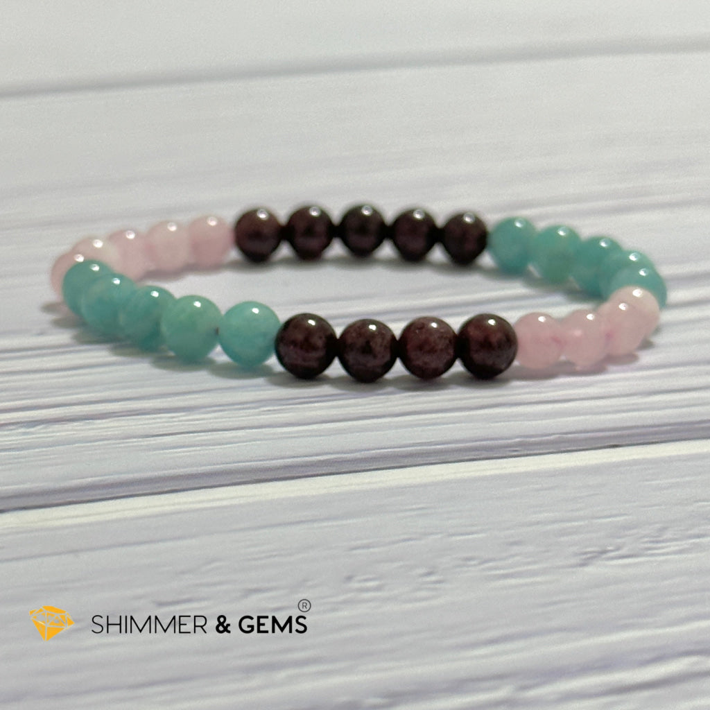 Aura Glow Remedy Bracelet (Madagascar Rose Quartz, Amazonite & Garnet 6mm)