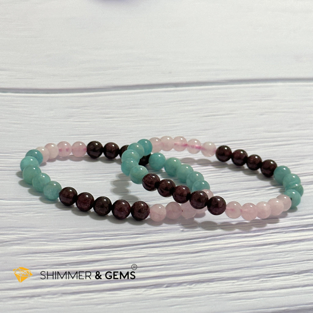 Aura Glow Remedy Bracelet (Madagascar Rose Quartz, Amazonite & Garnet 6mm)