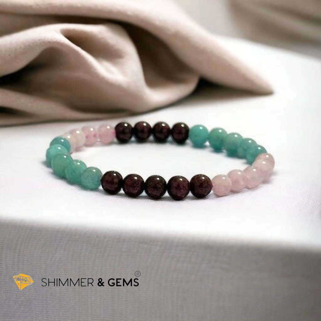 Aura Glow Remedy Bracelet (Madagascar Rose Quartz, Amazonite & Garnet 6mm)