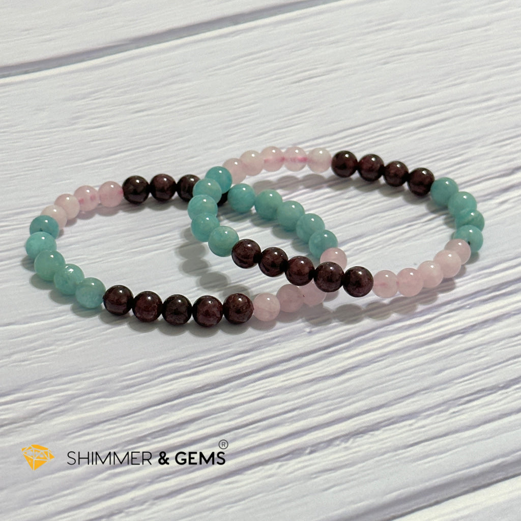 Aura Glow Remedy Bracelet (Madagascar Rose Quartz, Amazonite & Garnet 6mm)