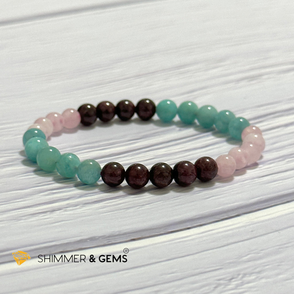 Aura Glow Remedy Bracelet (Madagascar Rose Quartz, Amazonite & Garnet 6mm)