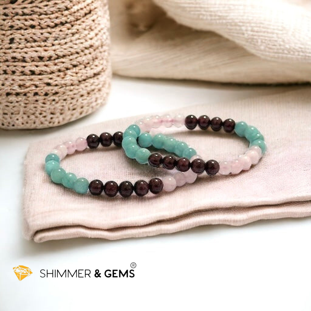 Aura Glow Remedy Bracelet (Madagascar Rose Quartz, Amazonite & Garnet 6mm)