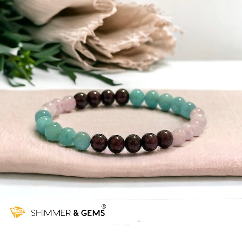 Aura Glow Remedy Bracelet (Madagascar Rose Quartz, Amazonite & Garnet 6mm)