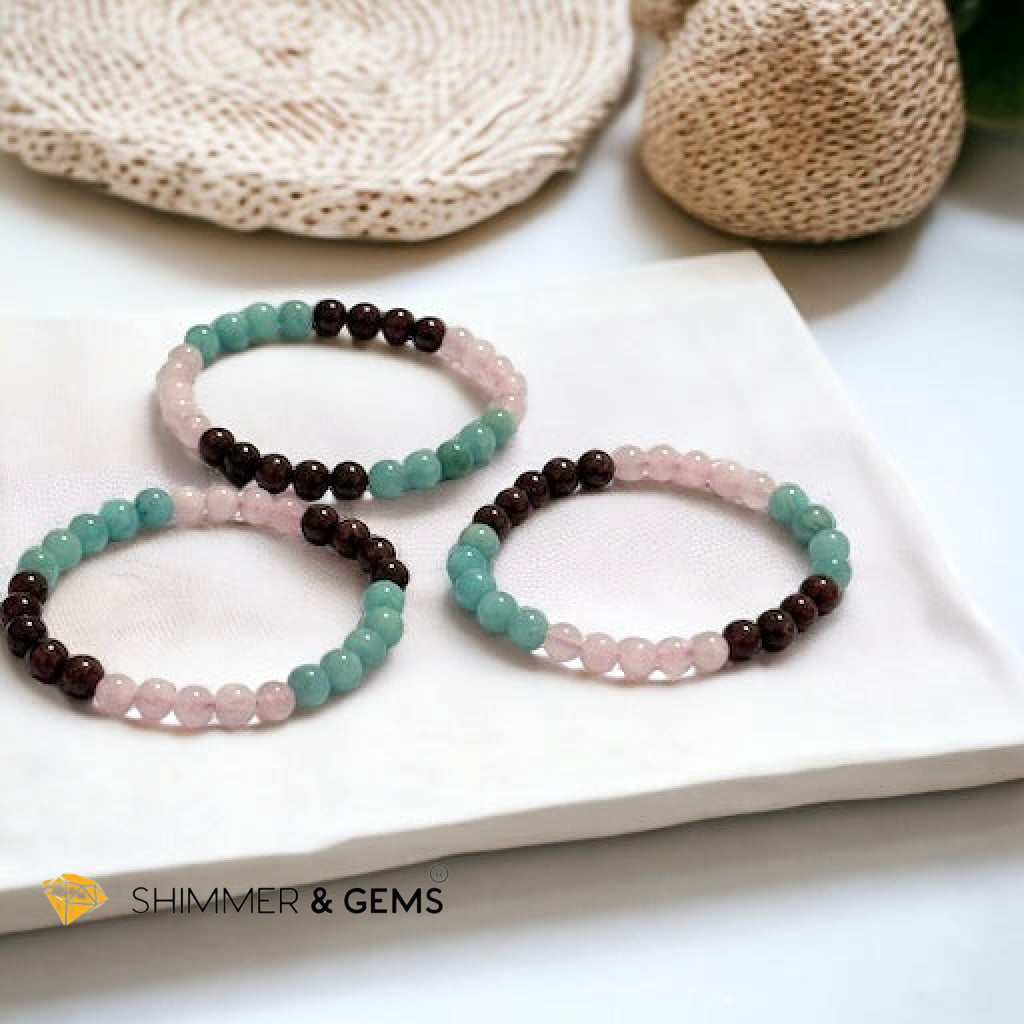 Aura Glow Remedy Bracelet (Madagascar Rose Quartz, Amazonite & Garnet 6mm)