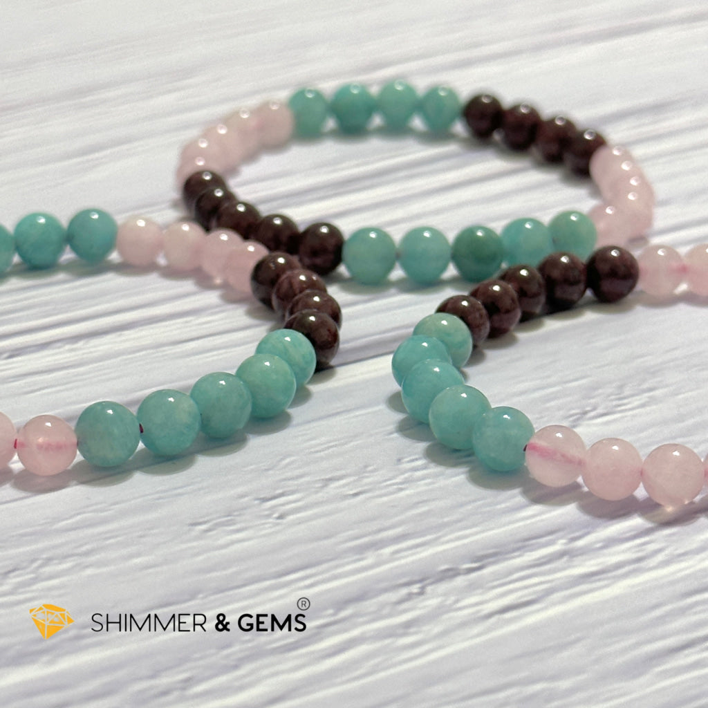 Aura Glow Remedy Bracelet (Madagascar Rose Quartz, Amazonite & Garnet 6mm)
