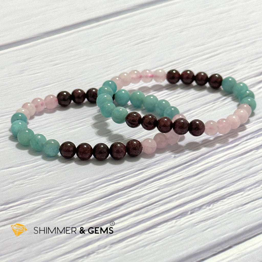 Aura Glow Remedy Bracelet (Madagascar Rose Quartz, Amazonite & Garnet 6mm)