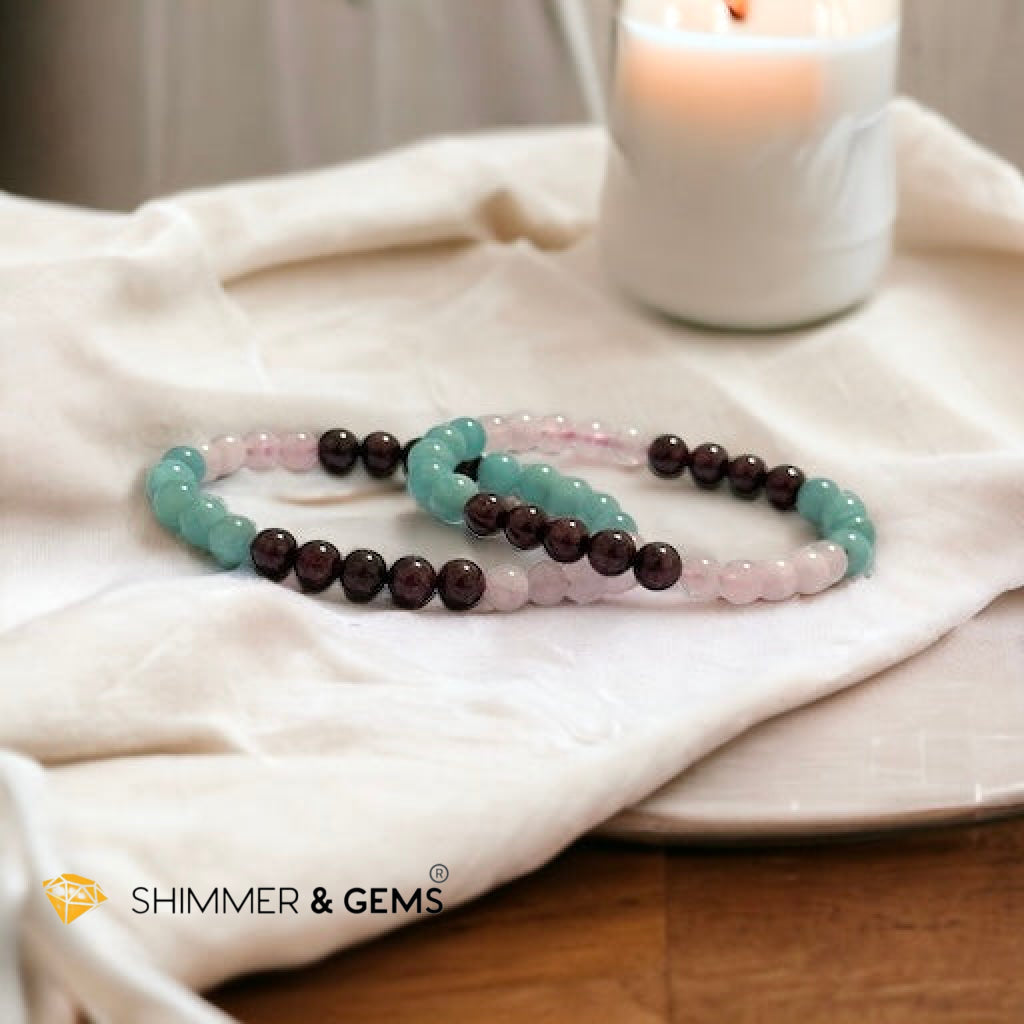 Aura Glow Remedy Bracelet (Madagascar Rose Quartz, Amazonite & Garnet 6mm)