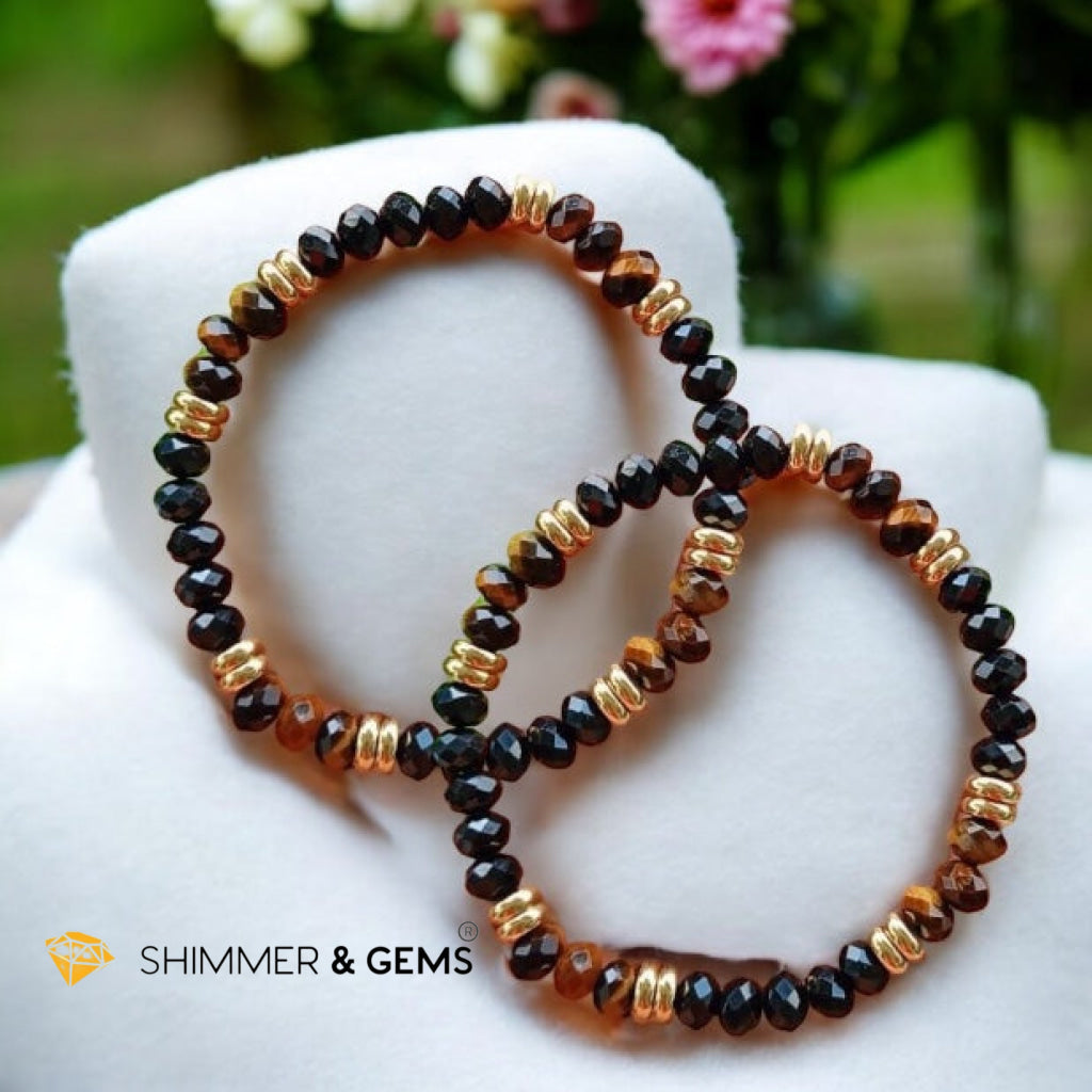 Aura Shield Bracelet (Tiger’s Eye & Black Tourmaline 4x6mm Rondelle) with stainless steel beads