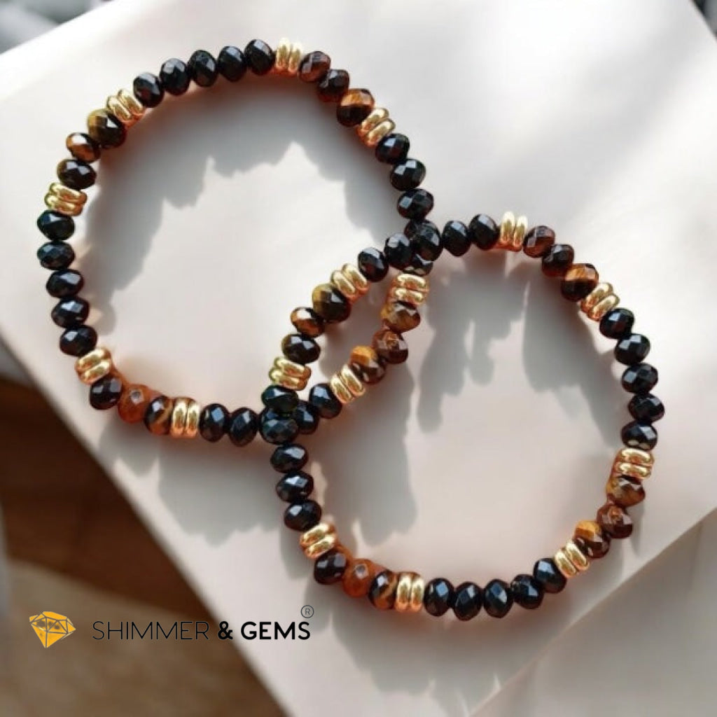 Aura Shield Bracelet (Tiger’s Eye & Black Tourmaline 4x6mm Rondelle) with stainless steel beads