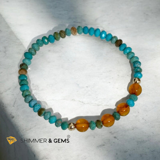 Auto Immune Support Bracelet (Turquoise & Amber with 14k gold filled)