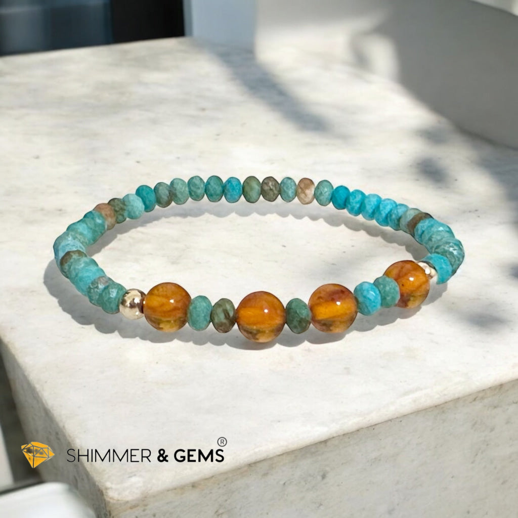 Auto Immune Support Bracelet (Turquoise & Amber with 14k gold filled)