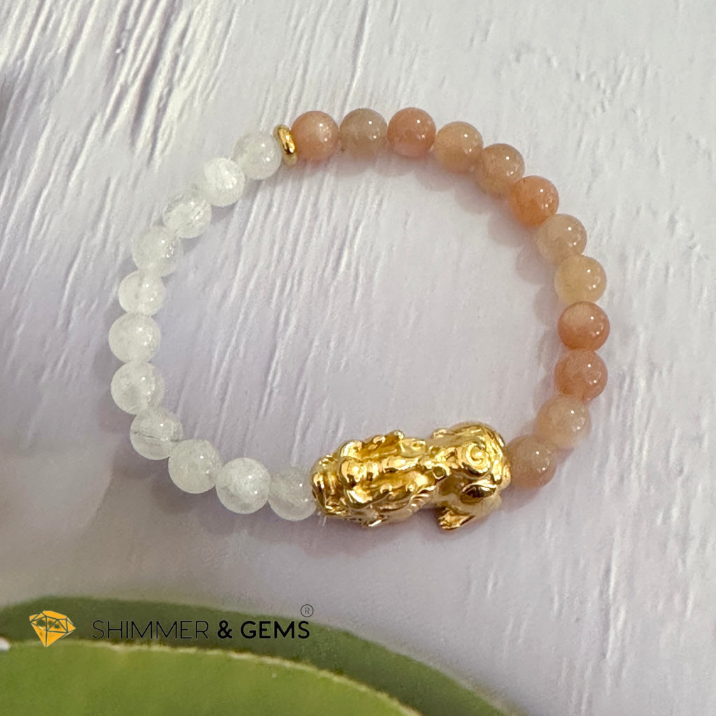 Balance & Joy Pixiu Bracelet (Stainless Steel) Sunstone and Moonstone 6mm