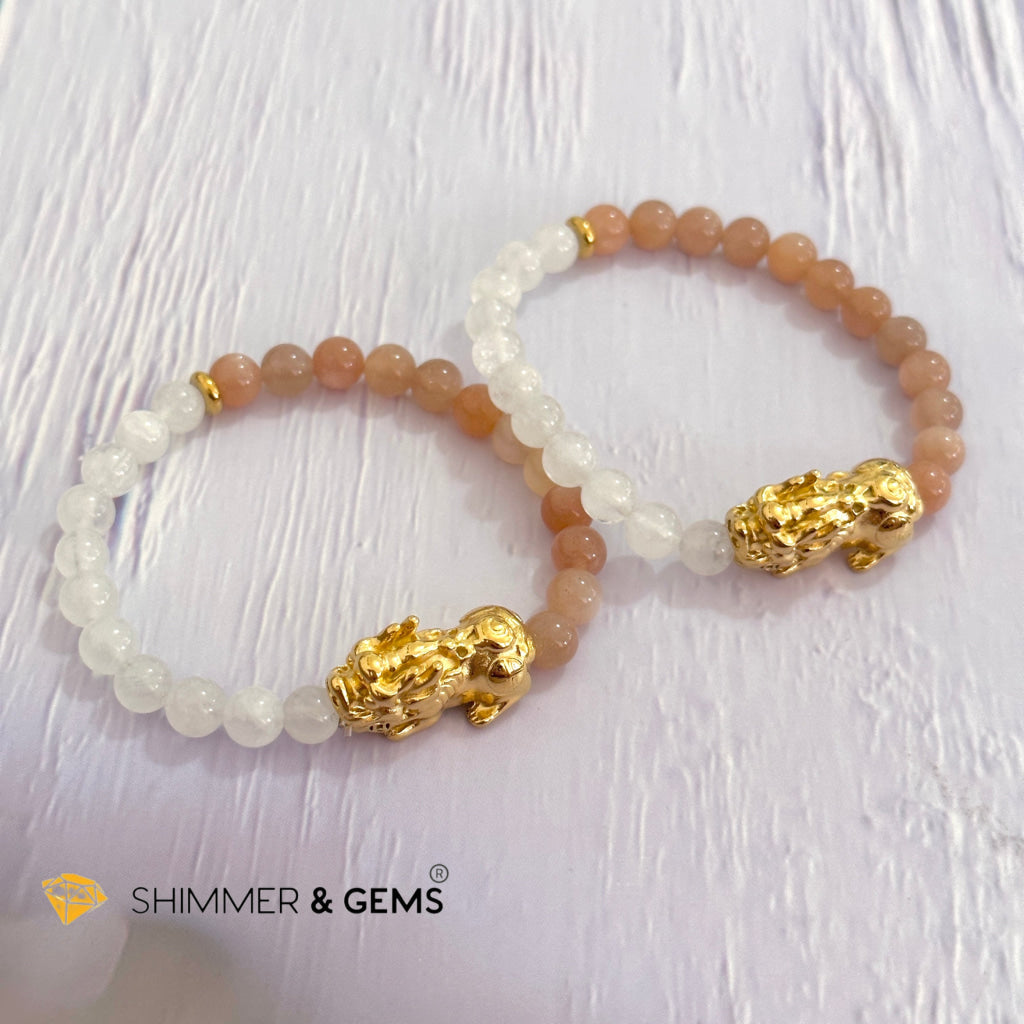 Balance & Joy Pixiu Bracelet (Stainless Steel) Sunstone and Moonstone 6mm