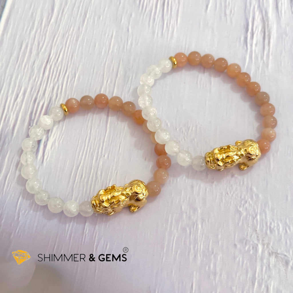 Balance & Joy Pixiu Bracelet (Stainless Steel) Sunstone and Moonstone 6mm