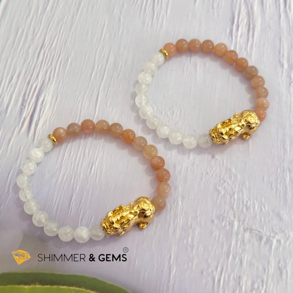 Balance & Joy Pixiu Bracelet (Stainless Steel) Sunstone and Moonstone 6mm