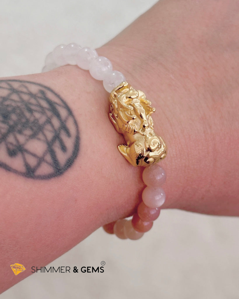 Balance & Joy Pixiu Bracelet (Stainless Steel) Sunstone and Moonstone 6mm