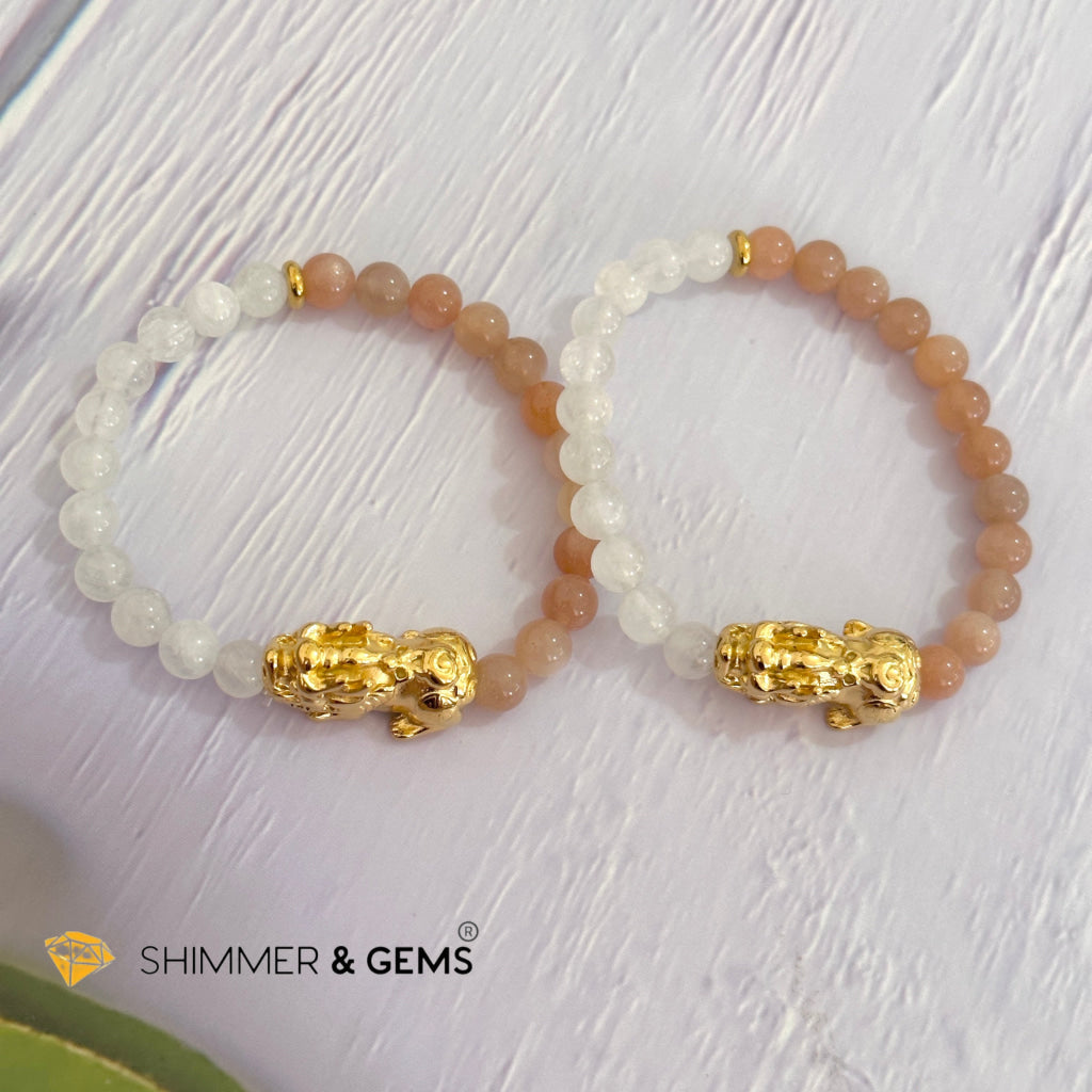 Balance & Joy Pixiu Bracelet (Stainless Steel) Sunstone and Moonstone 6mm