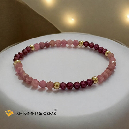 Beautiful Aura 4mm Bracelet with Stainless Steel Beads (Garnet & Pink Tourmaline)
