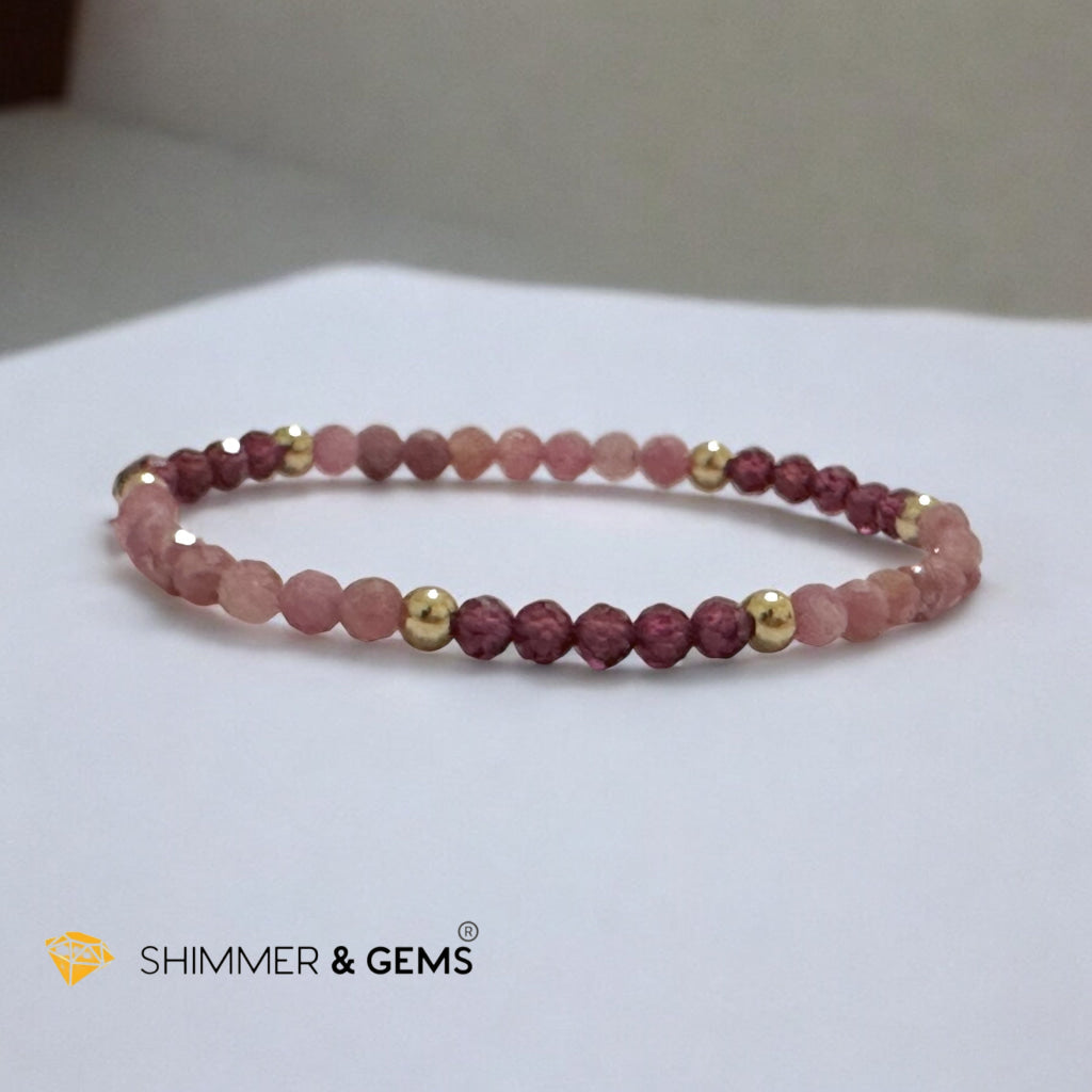 Beautiful Aura 4mm Bracelet with Stainless Steel Beads (Garnet & Pink Tourmaline)