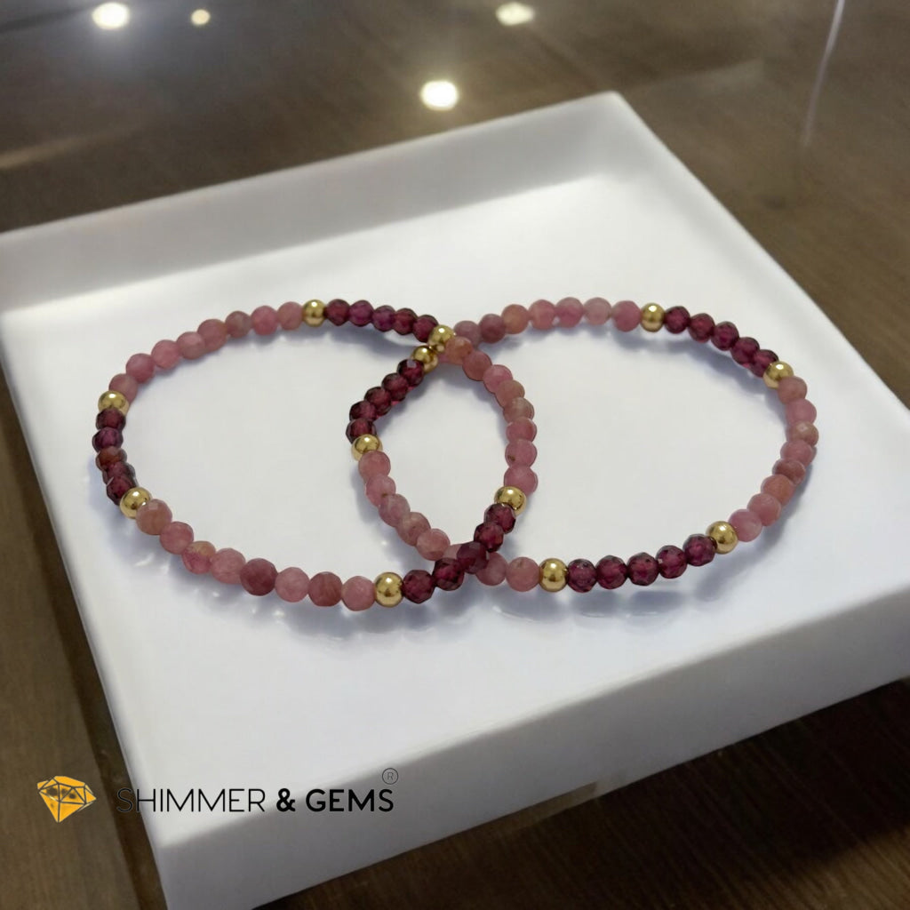 Beautiful Aura 4mm Bracelet with Stainless Steel Beads (Garnet & Pink Tourmaline)