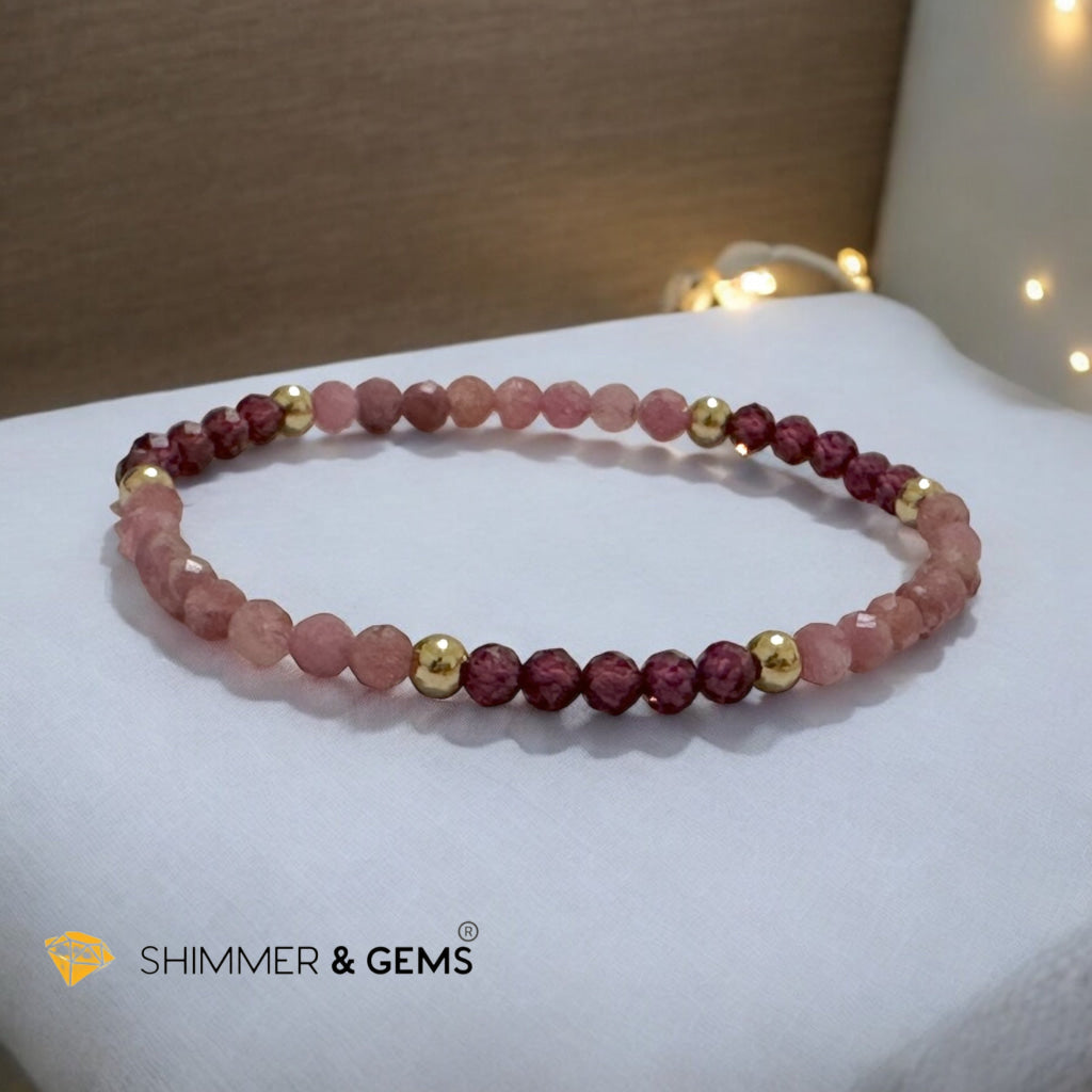 Beautiful Aura 4mm Bracelet with Stainless Steel Beads (Garnet & Pink Tourmaline)