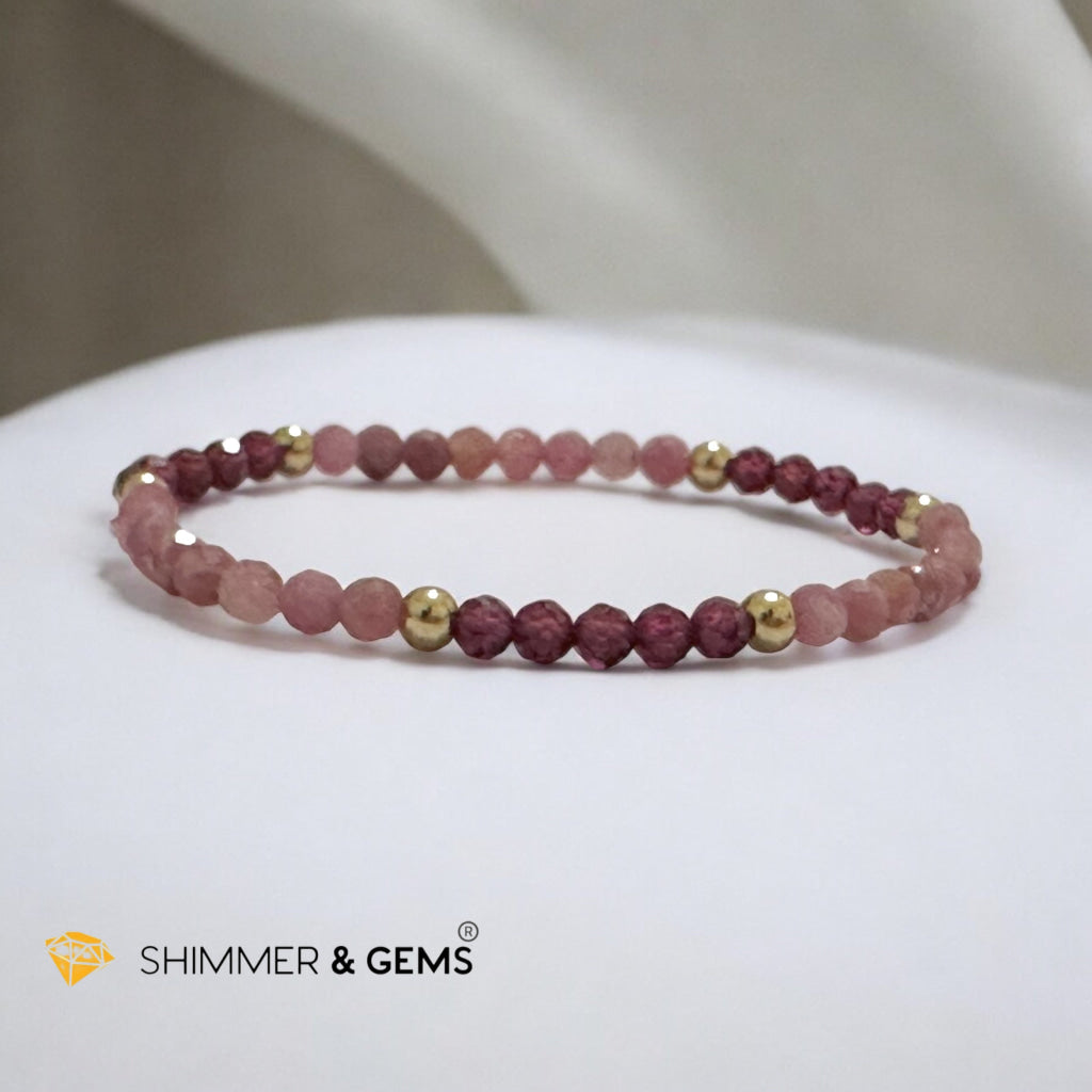 Beautiful Aura 4mm Bracelet with Stainless Steel Beads (Garnet & Pink Tourmaline)