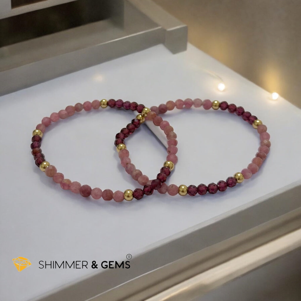 Beautiful Aura 4mm Bracelet with Stainless Steel Beads (Garnet & Pink Tourmaline)