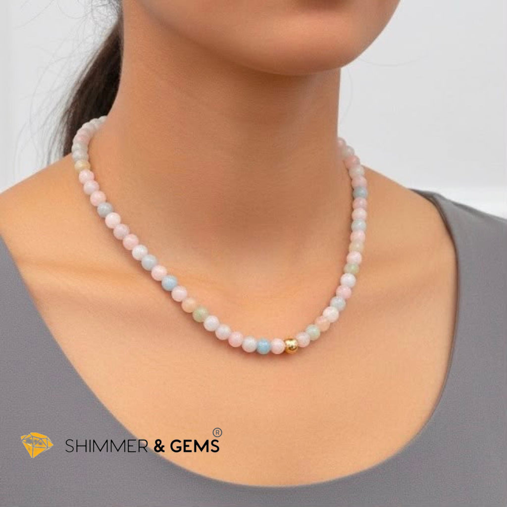 Beryl Long Necklace with 14k gold filled (Aquamarine & Morganite)6mm