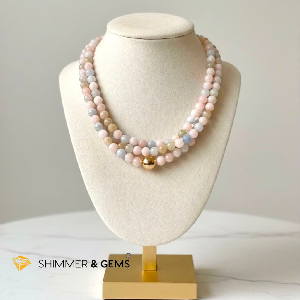 Beryl Long Necklace with 14k gold filled (Aquamarine & Morganite)6mm