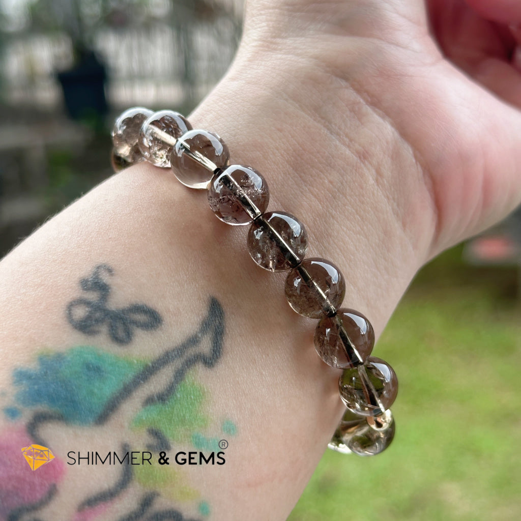 Black Gold Azeztulite 10mm Bracelet with 14k gold filled, Premium, Encoded & Activated