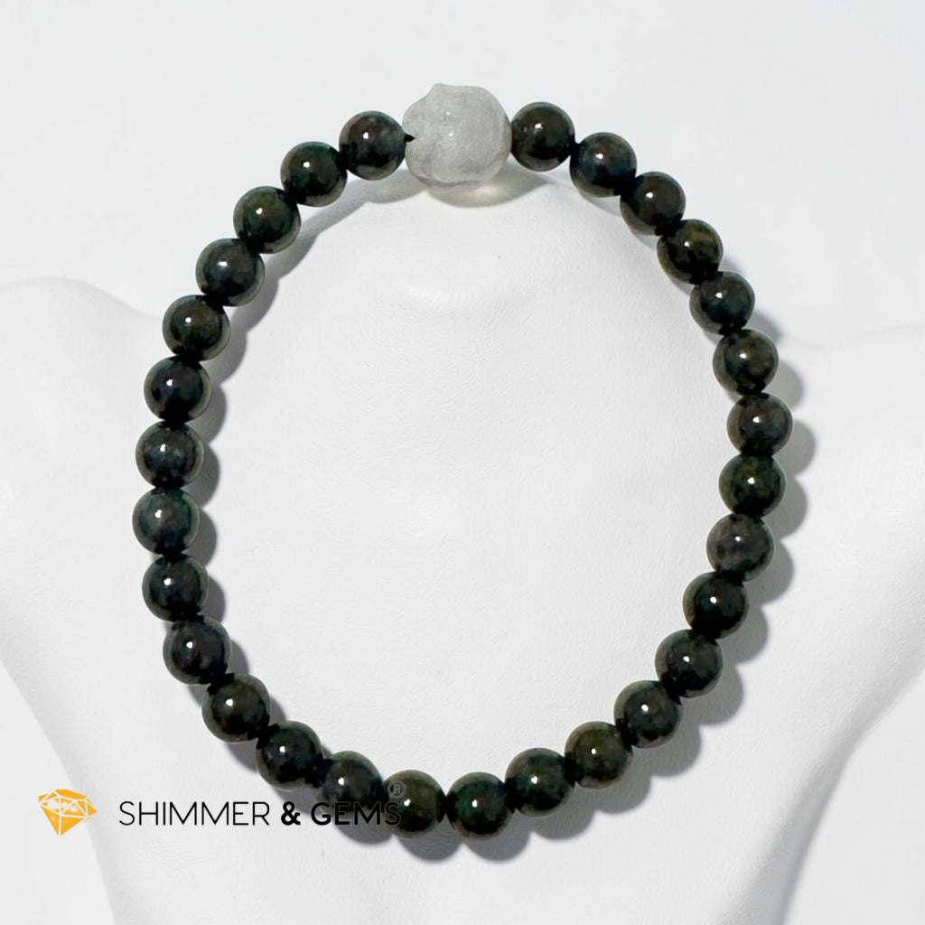 Black Jade 6mm with Burma Jade Lotus Bead Bracelet