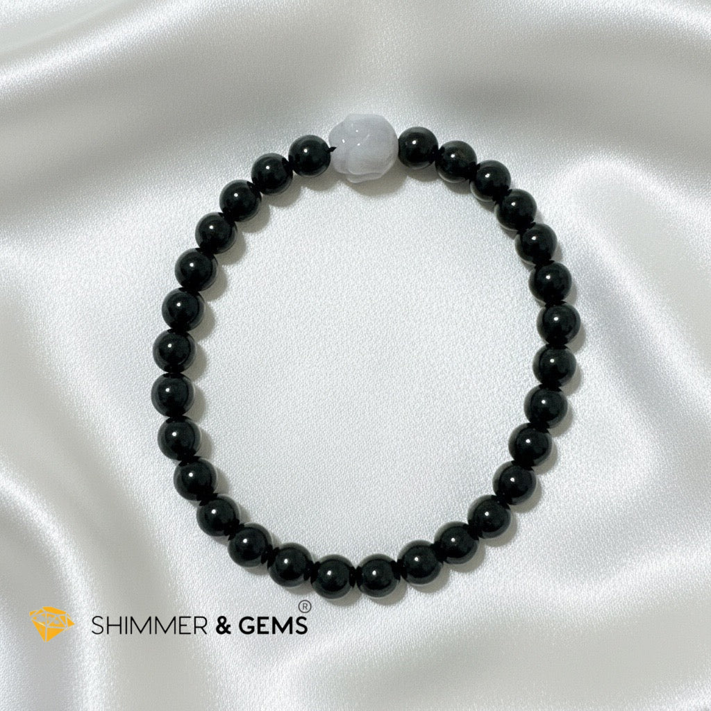 Black Jade 6mm with Burma Jade Lotus Bead Bracelet