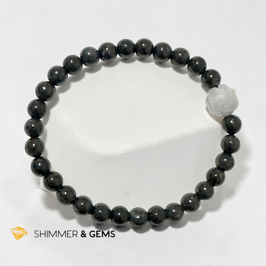 Black Jade 6mm with Burma Jade Lotus Bead Bracelet