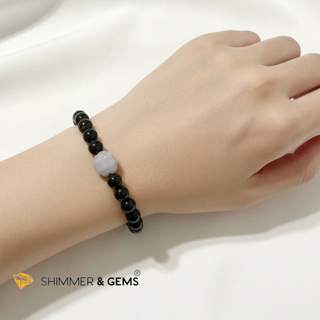 Black Jade 6mm with Burma Jade Lotus Bead Bracelet