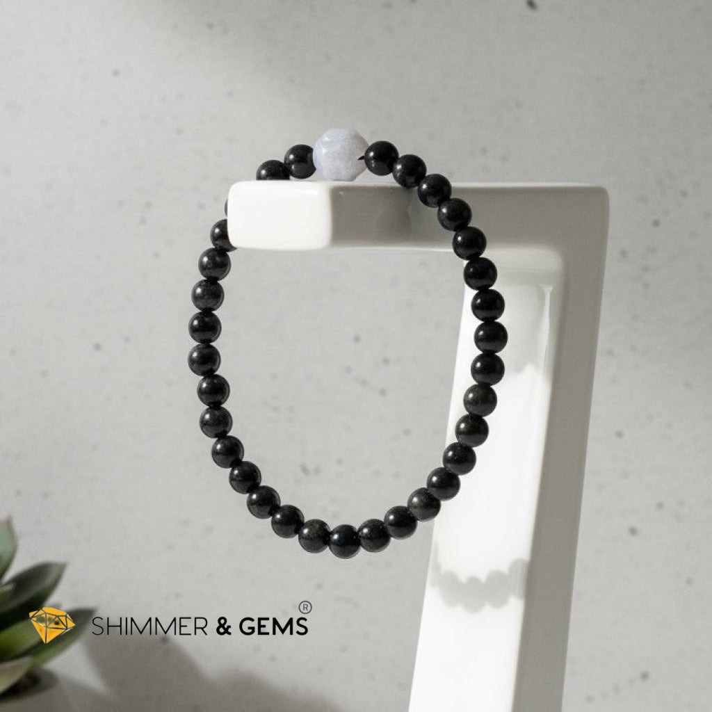 Black Jade 6mm with Burma Jade Lotus Bead Bracelet