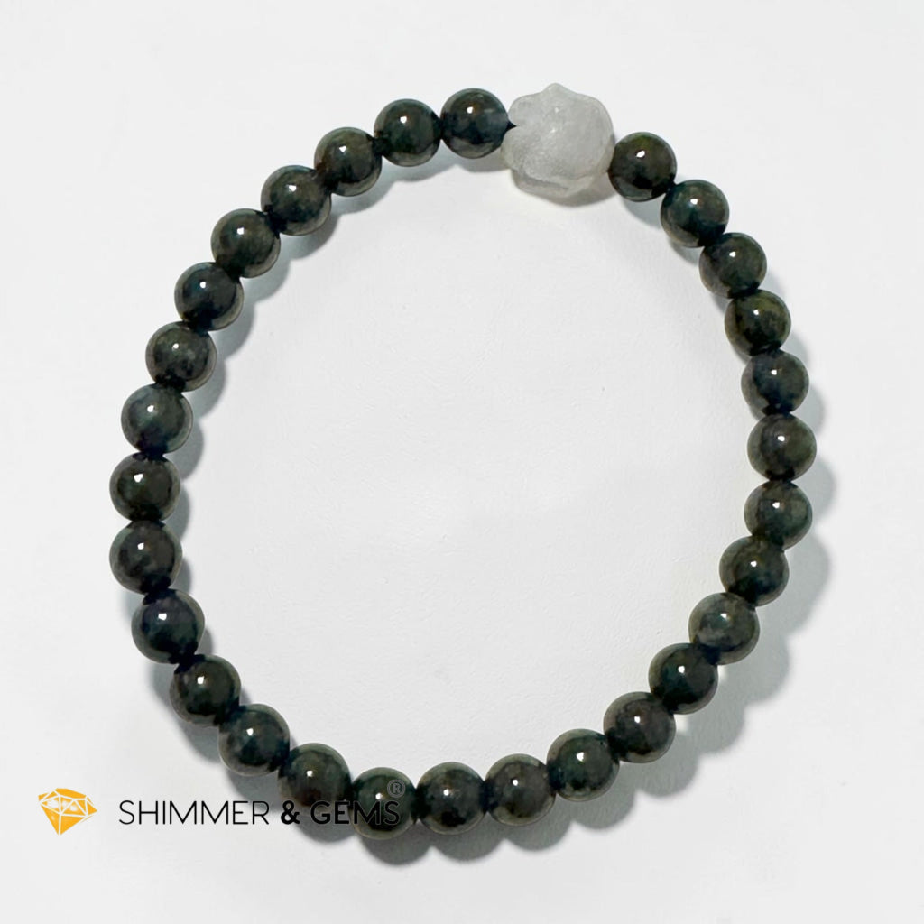 Black Jade 6mm with Burma Jade Lotus Bead Bracelet