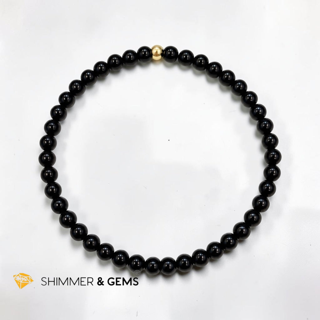 Black Obsidian 4mm Bracelet with 14k gold filled bead (Protection • Grounding)